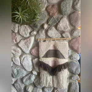 Boho macrame textile rug wall hanging 44”x20” large